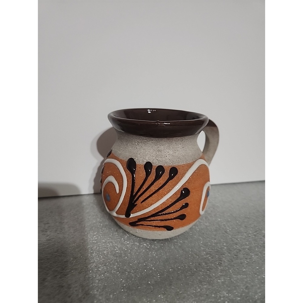 Mexican Handcrafted Folk Art Clay Barro Jarrito Mug Glazed Interior & Rim NEW